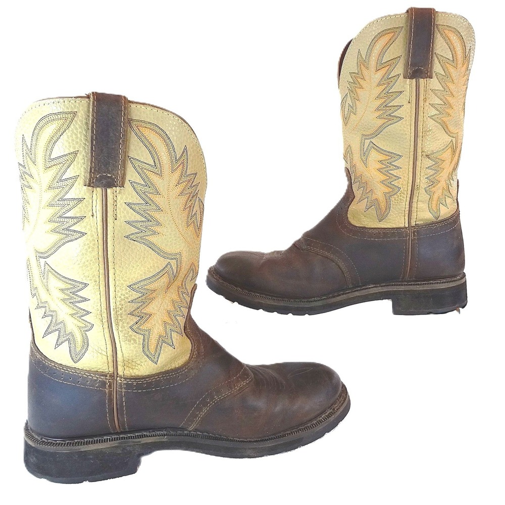 Justin Ropers Mens Brown/Beige Leather Work Boots Western Style Size 9 1-2 EE